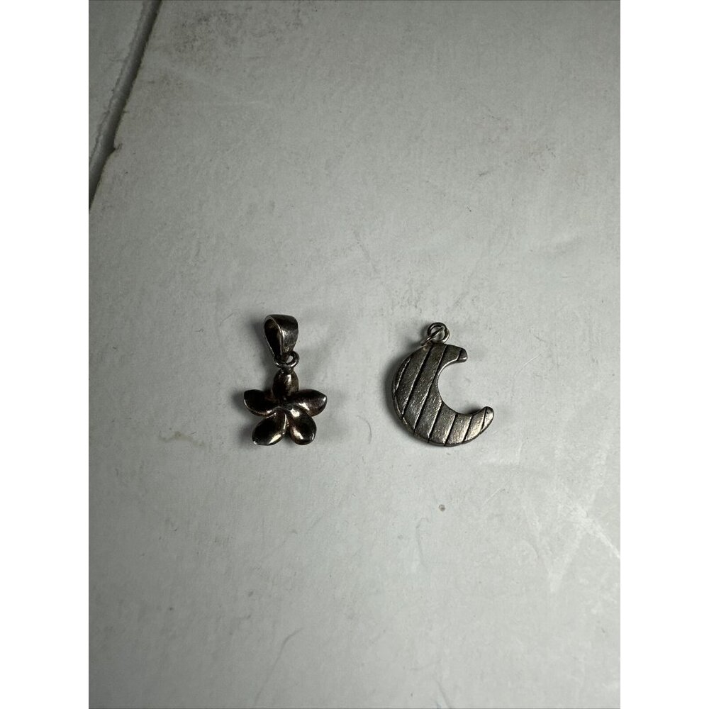 plumeria and moon pendant silver sterling - Picture 2 of 4